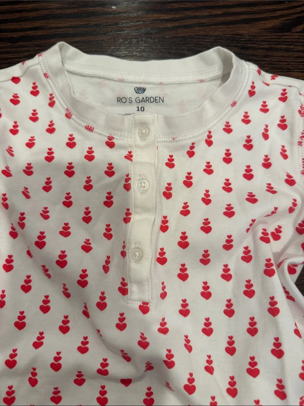 Ro’s Garden Girls White and Red Heart Print Pajama Set size 10